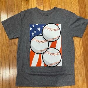 Tek Gear Gray Baseball Flag Kids T-Shirt